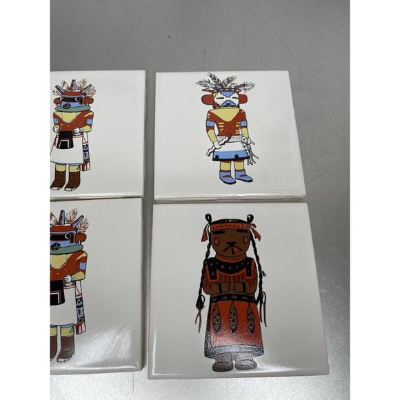 Kay Mallek Native American Dancer Kachina Totem Set 6 Coasters Made USA - Picture 3 of 8